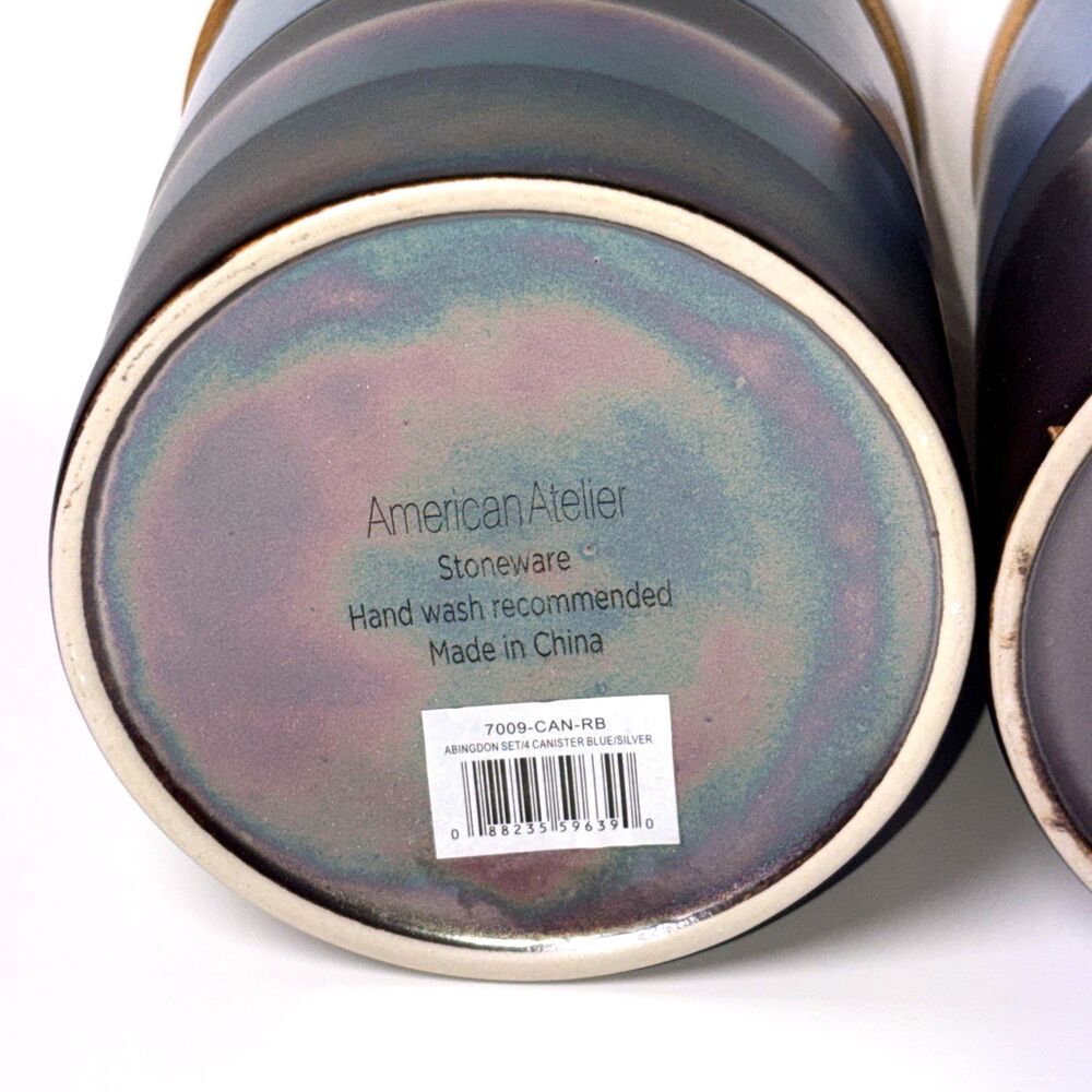 Set of 2 American Atelier Stoneware Canisters with Lids Kitchen Storage Blue - Picture 5 of 10